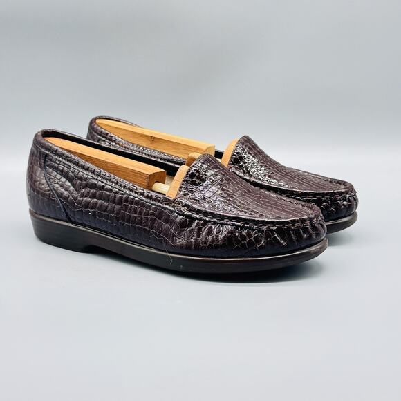 SAS Shoes Womens 5.5 Brown Tripad Comfort Loafers Croc Embossed Slip On USA - Picture 2 of 10